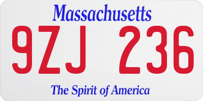 MA license plate 9ZJ236