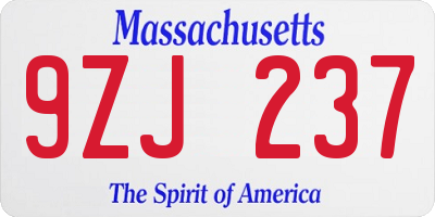MA license plate 9ZJ237
