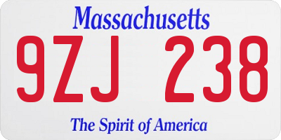 MA license plate 9ZJ238