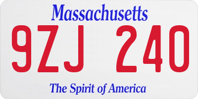 MA license plate 9ZJ240