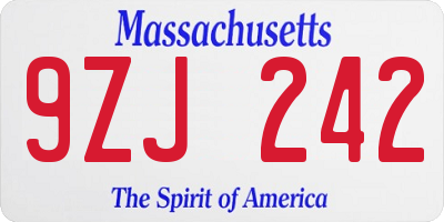 MA license plate 9ZJ242