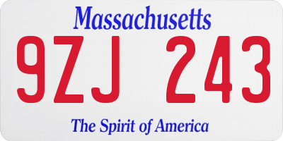 MA license plate 9ZJ243
