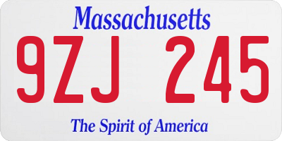 MA license plate 9ZJ245