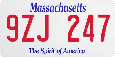 MA license plate 9ZJ247