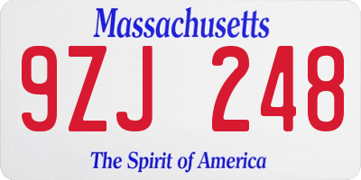 MA license plate 9ZJ248