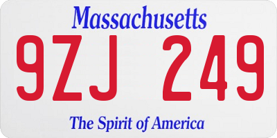 MA license plate 9ZJ249