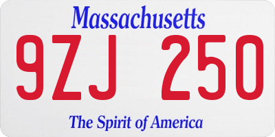 MA license plate 9ZJ250