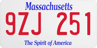 MA license plate 9ZJ251