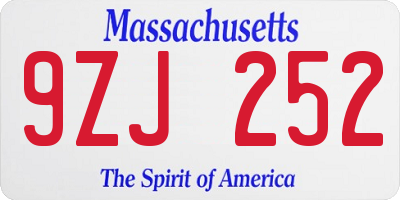 MA license plate 9ZJ252