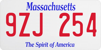 MA license plate 9ZJ254