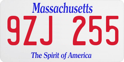 MA license plate 9ZJ255