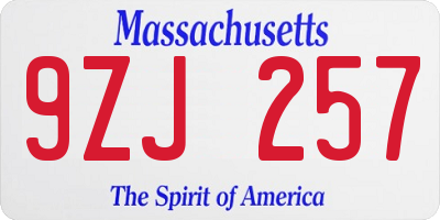 MA license plate 9ZJ257