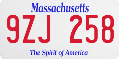 MA license plate 9ZJ258