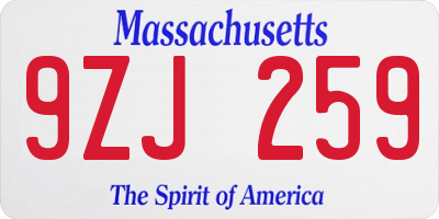 MA license plate 9ZJ259