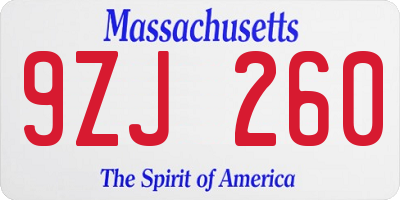 MA license plate 9ZJ260