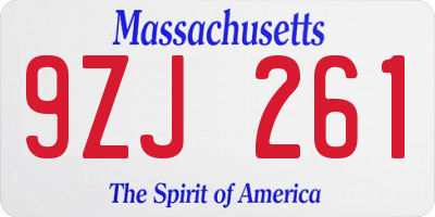 MA license plate 9ZJ261