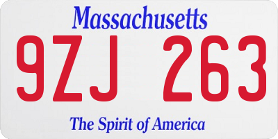 MA license plate 9ZJ263