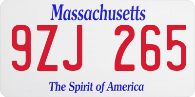 MA license plate 9ZJ265