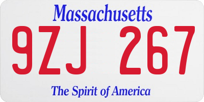 MA license plate 9ZJ267