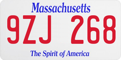 MA license plate 9ZJ268