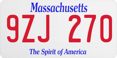 MA license plate 9ZJ270