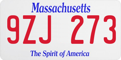 MA license plate 9ZJ273