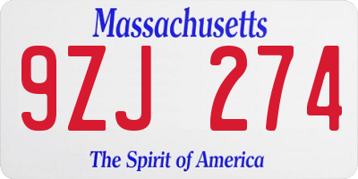 MA license plate 9ZJ274