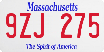 MA license plate 9ZJ275