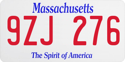 MA license plate 9ZJ276