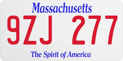 MA license plate 9ZJ277