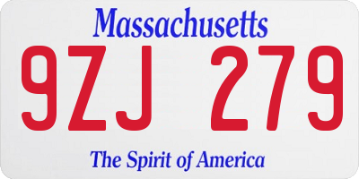 MA license plate 9ZJ279