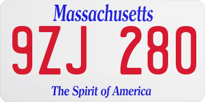 MA license plate 9ZJ280