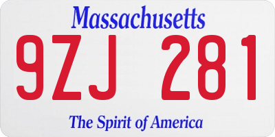 MA license plate 9ZJ281