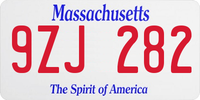 MA license plate 9ZJ282