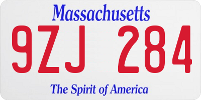MA license plate 9ZJ284