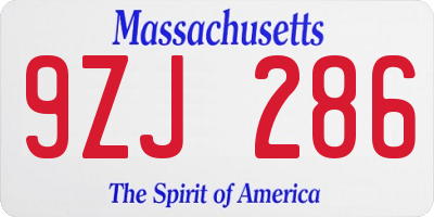 MA license plate 9ZJ286