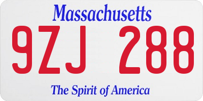 MA license plate 9ZJ288