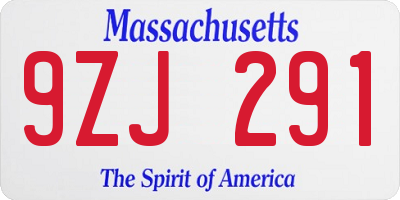 MA license plate 9ZJ291