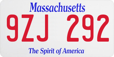 MA license plate 9ZJ292