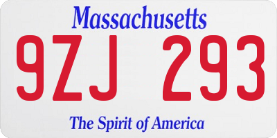 MA license plate 9ZJ293