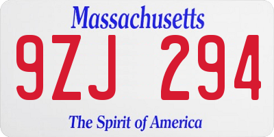MA license plate 9ZJ294