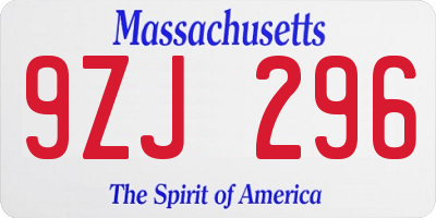 MA license plate 9ZJ296