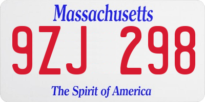 MA license plate 9ZJ298