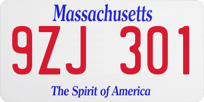 MA license plate 9ZJ301