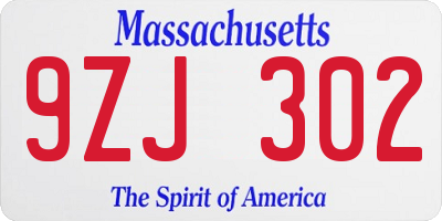 MA license plate 9ZJ302