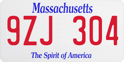 MA license plate 9ZJ304