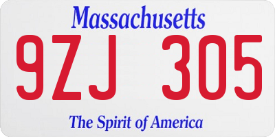 MA license plate 9ZJ305