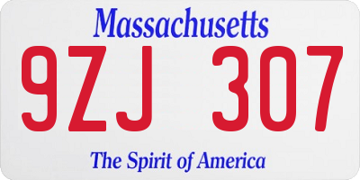 MA license plate 9ZJ307