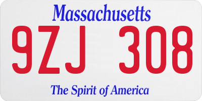 MA license plate 9ZJ308