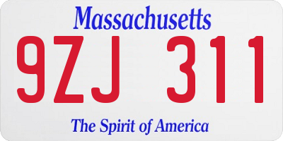 MA license plate 9ZJ311